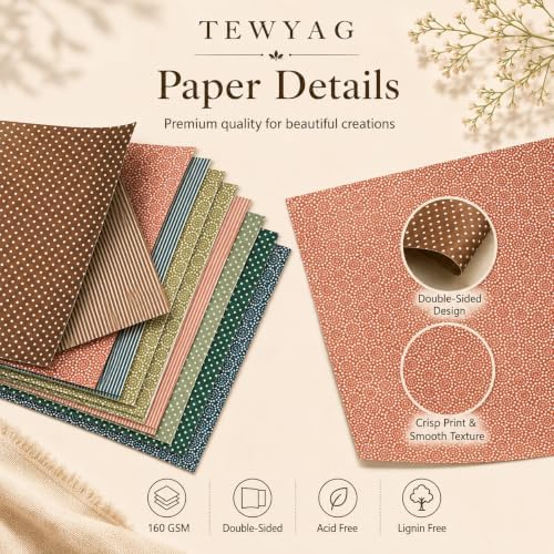 Vintage Scrapbook Paper Double Sided 12x12 Boho Earthy Geometric 24 Sheets