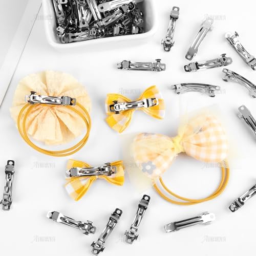AUEAR, 50 Pack 40mm Blank French Barrette Metal Rectangle Hair Clips Iron Alligator for DIY Clip Craft