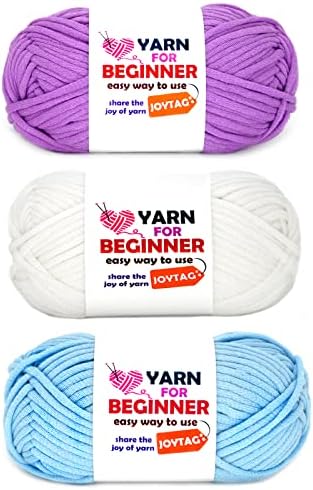 Yarn for Crocheting and Knitting Cotton Crochet Knitting Yarn for Beginners with Easy-to-See Stitches Cotton-Nylon Blend Easy Yarn for Beginners Crochet Kit(3x50g)-Purple+White+Blue