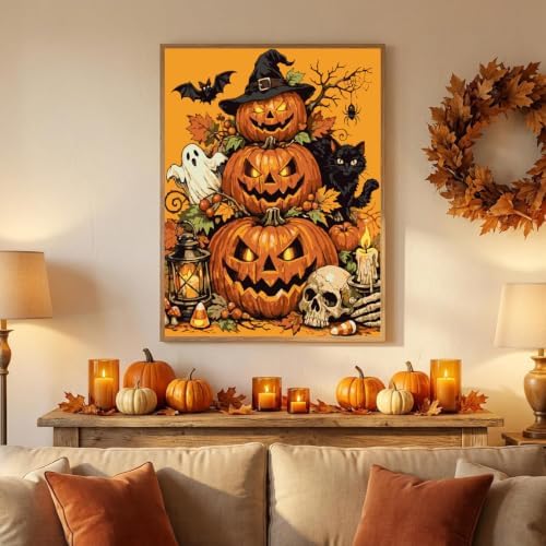 Halloween Paint by Numbers Kit for Adults-Pumpkin,with Frame 10x12In