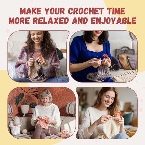 Crochet Tension Tool for Beginners, Crochet Holder Comes with a 3.25mm Crochet Hook and 10 Crochet Markers, Manual, Comfort Handle for Left & Right Hander, Accessories Gift for Crocheters & Knitters