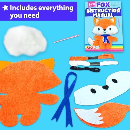 KRAFUN Fox Sewing Kit for Kids Ages 8-12 - No Scissors No Glue
