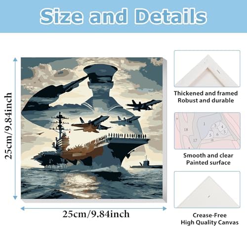 Navy Paint by Numbers Kit for Adults Beginner, Paint by Numbers 10x10 Inch | Framed Paint by Numbers with Easel, Acrylic Painting by Numbers, DIY Arts and Crafts for Gifts or Home Decor
