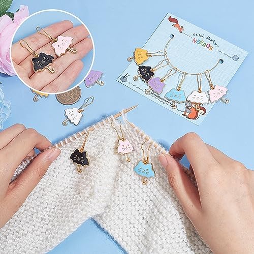 NBEADS 24 Pcs Cat Umbrella Stitch Markers, Enamel Alloy Crochet Stitch Marker Charms Removable Iron Kilt Pin Locking Stitch Marker for Knitting Weaving Sewing Jewelry Making
