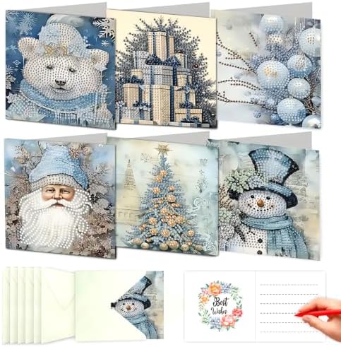 LSQFS Diamond Art Kits for Adults, 6Pcs Xmas Diamond Cards with Envelopes