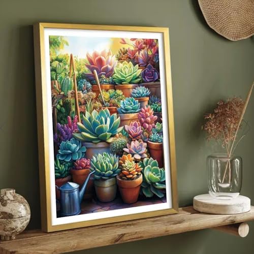ICYANART Succulent Paint by Numbers Kit for Adults Beginner Plant Lover | Succulent Paint by Number for Adults Beginners, Acrylic Green Painting by Numbers, Succulent Number Painting 16x20 In