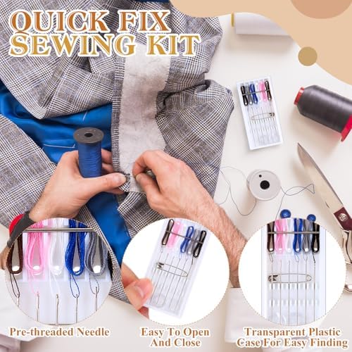 Leyndo 60 Boxes Pre Threaded Needles Sewing Kit, Random Color, 6 Threads