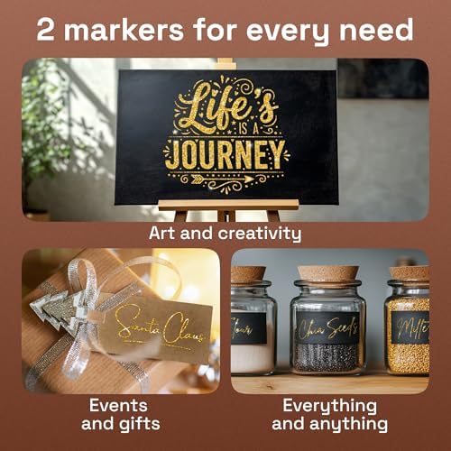 ARTISTRO Glitter Gold Acrylic Paint Markers - 0.7mm Extra Fine-Tip - 2 Set