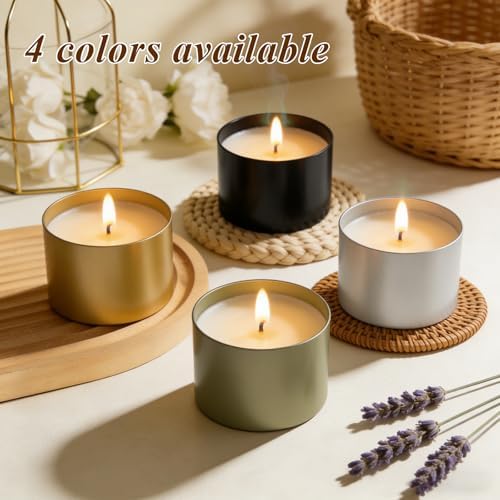 PCREGPAE 4OZ Black Candle Tins Cans with Lids and Wicks for Making Candles