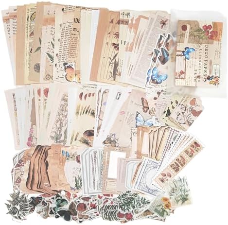 Esweny 200PCS Vintage Scrapbooking Supplies Kit for Journaling, Scrapbook Sticker Paper Pack for Junk Journal Planners Aesthetic Cottagecore Room Decor Wall Art Collage Album (Nature)