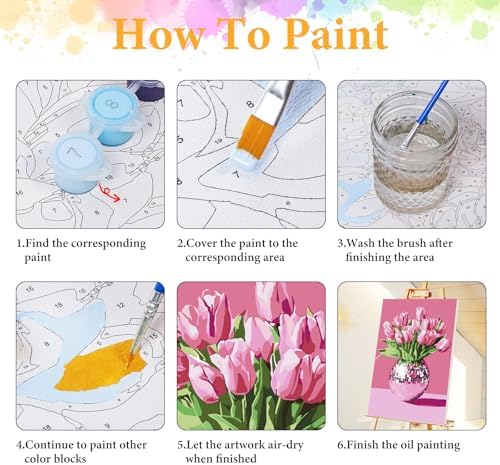 Framed Paint by Numbers Kit for Adults, Disco Ball & Flower Decor 8x12 Inch
