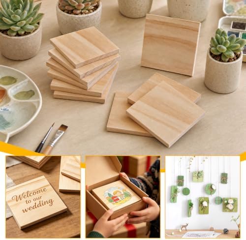 FSWCCK 36 Pcs 3x3 Wood Squares, Smooth Wooden Blanks for Laser Engraving