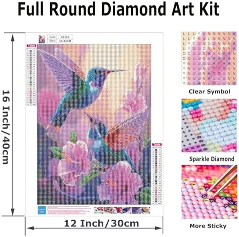 Hummingbirds Diamond Art Kits for Adults,12x16 in Full Round Drill Painting