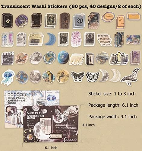Knaid 200 Piece Vintage Ephemera Bundle - Paper & Sticker Kit for Junk Journaling, Scrapbooking, Planners, Bullet Journals, Collage, Decoupage - Black/Blue Tones