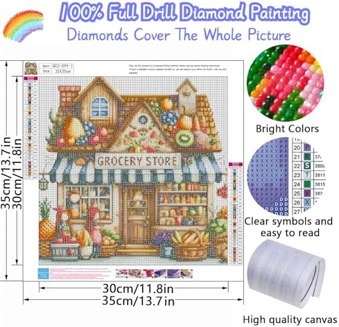 4 Packs Store Diamond Painting Kits for Adults, 5D Diamond Art Painting by Numbers Kits, DIY Shop Diamond Dots Art Kits, Full Round Drill Diamond Art Kits for Adults for Home Wall Decor, 13.8x13.8in