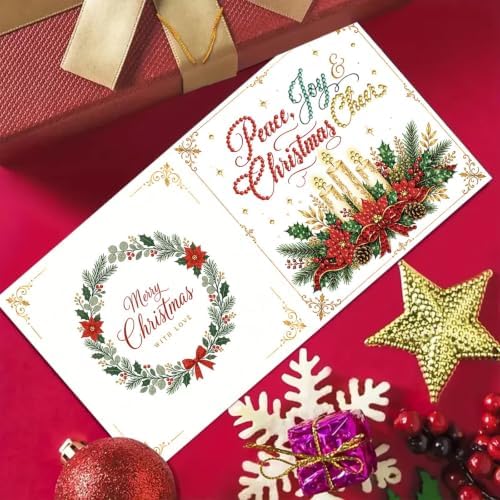 BAYUNOE 6Pcs Christmas Diamond Art Painting Greeting Card Kit with Envelope
