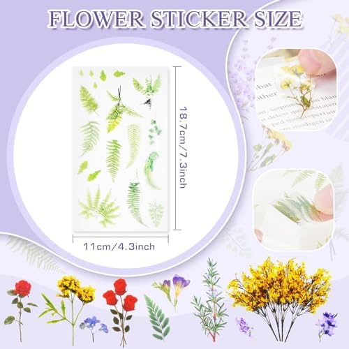 36 SheetsFlower Stickers for Scrapbooking,576 Pcs Self-Adhesive Transparent Flower Stickers Scrapbook Supplies Journaling Stickers for Adult Card Making Letters DIY Water Bottle Cards Decoration