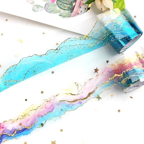 2Pcs Ribbon Washi Tape Set - Gold, Blue, Purple - Aesthetic Washi Tapes - PET Tapes - Washi Tape for Journaling, Scrapbooking, DIY, Craft, Card Making