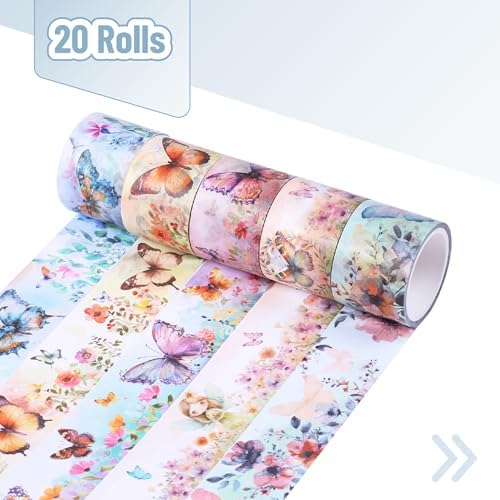 Mr. Pen- Washi Tape Set, 20 Rolls, Assorted Sizes, 4.37 Yards/Roll | Washi Tape for Scrapbook, Arts, Crafts, Journals and Planners, Watercolor Butterfly Design