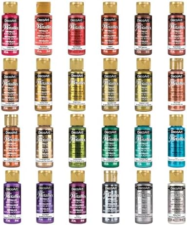 DecoArt Americana Dazzling Metallics Acrylic Paint Set – Popular Colors, 24 Bottles (2 fl oz) – Craft Metallic Paints for Canvas, Wood & DIY Projects