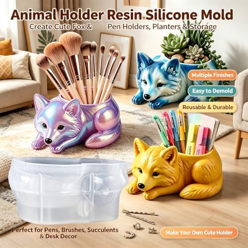 Fox Resin Silicone Planter Mold 3D Animal Epoxy Candle Holder Mold