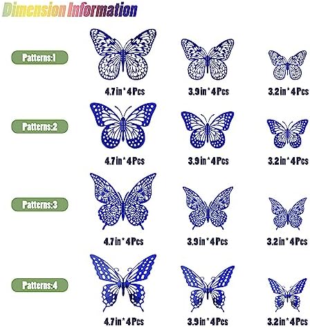 SAOROPEB Butterfly Wall Stickers, 48 Pcs 4 Styles 3 Sizes, Metallic Paper, Removable, Navy Blue, Art Deco Decor for Wall | 4 Styles 3 Sizes, Butterfly Birthday Decorations Butterfly Party Decorations Cake Decorations, Removable Stickers