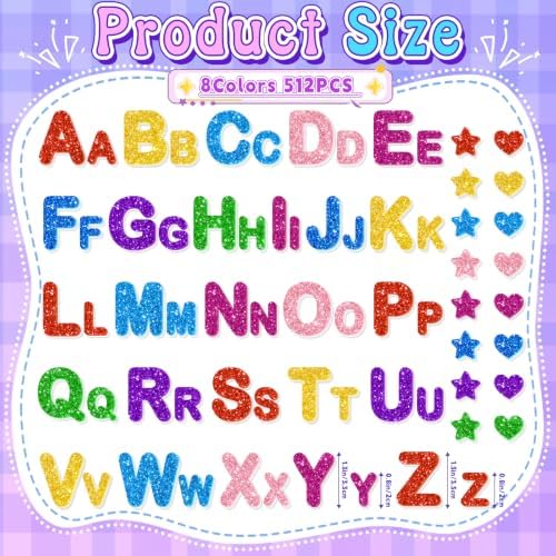 512 PCS Glitter Foam Letter Stickers, Alphabet Stickers for Crafts,8 Colors
