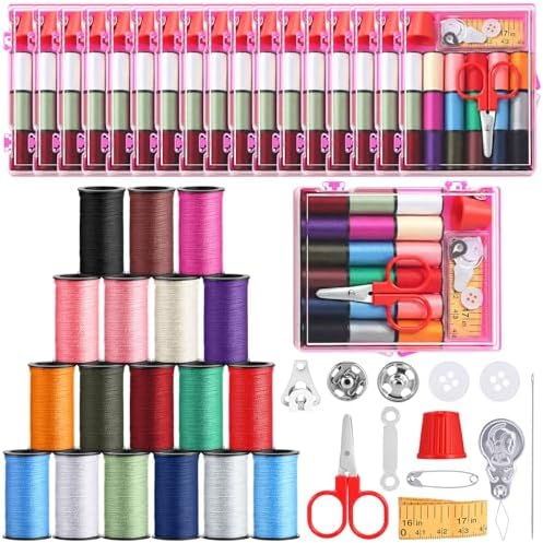 Dingion 12 Pack Mini Small Sewing Kits Bulk Travel Sewing Kit Mini Storage Box with Scissors Needles Threads Portable Emergency Sew Kits Pack for Home Beginner Camping Repairs DIY Handcraft Traveler