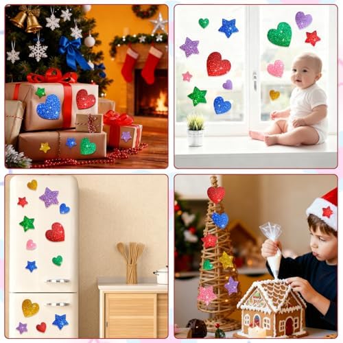 280 Pcs Glitter Foam Stickers Colorful Foam Stars and Hearts Self-Adhesive Stickers for DIY Scrapbooks Greeting Cards Arts Craft Supplies Christmas Birthday Holiday Party Decor
