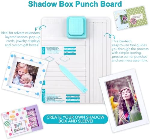 Shadow Box Punch Board for DIY Making 2"，3", 4", 5" Shadow Boxes and Sleeves, Shadow Box Punches Boards with Scoring Tool for DIY Crafting Scrapbooking Holiday Family Cards Photo Making Gifting