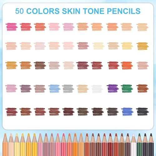 LBW 50 Skin Tone Colored Pencils for Adult Coloring Pencils, Oil Based Soft Core Professional Color Pencils Set for Artists Beginners Drawing Coloring