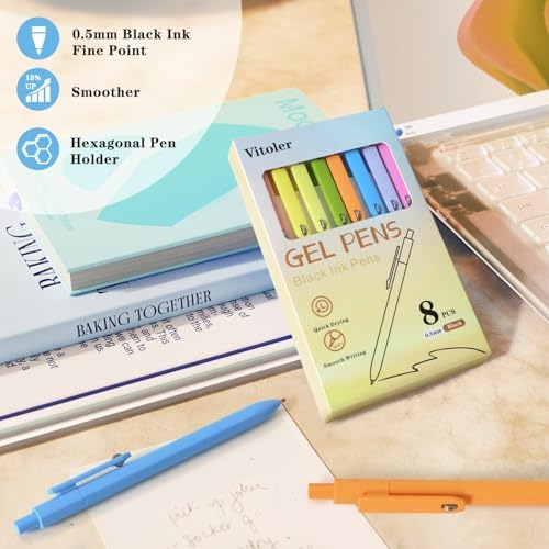 Vitoler Pens, 8 Pack 0.5mm Fine Point Cute Gel Pens with Fidget Quick Dry