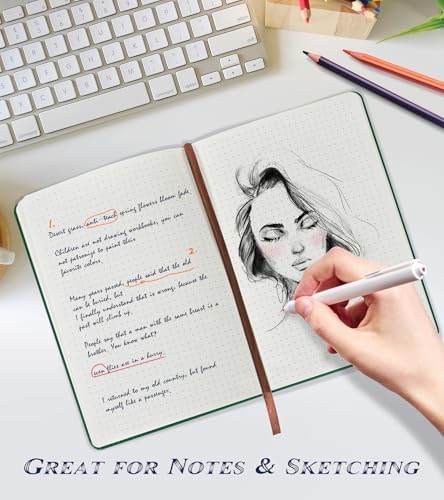 Biuwory Dotted Journal Notebook, 140 Dot Grid Pages, Medium 5.7"×8.3" | A5 Hardcover Vintage Leather Journal for Women Men, Dot Grid Paper Notebook for Work School Travel, Bullet Journaling Writing