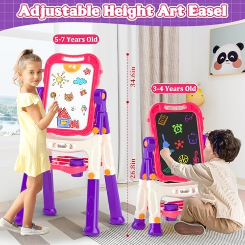 Easel for Kids,Double Sided Magnetic Drawing Painting Board | Toddler Art Easel Toys for 3 4 5 6 Year Old Girl Gifts for Birthday, Thanksgiving, Christmas & Holidays