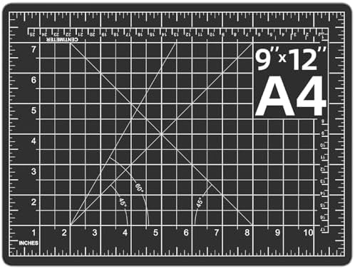 DIYSELF 9in×12in Self Healing Cutting Mat, A4 Quilting Craft Mat for Sewing | A4 Craft Cutting Board for Fabric, Sewing and Scrapbooking, 5-Ply Double-Sided Cutting Mat with Inch Grid and Angles