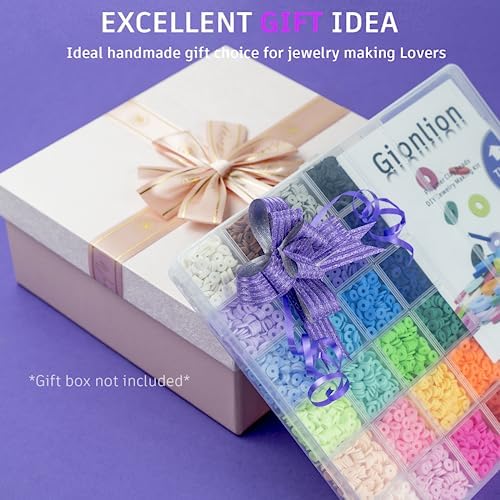 Gionlion 24 Colors Clay Beads Friendship Bracelet Making Kit w/Charms | Preppy Heishi Beads Charms for Jewelry Making, DIY Crafts Gifts for Girls Ages 6-12, Cute Stuff for Teens Christmas Birthday