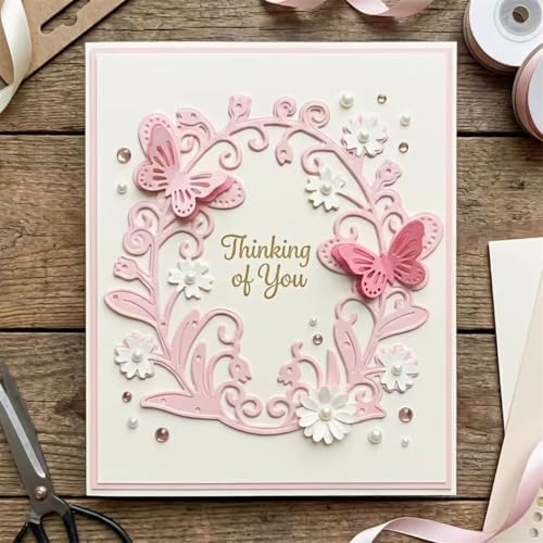 Scrapbooking Die-Cuts, Layer Frame Net Set Metal Cutting Dies for Card Making, Paper Craft Template, Background Embossing Stencils, DIY Album Décor (Butterfly Floral Ring-9x9.2cm)