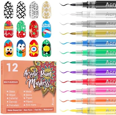12 Color 3D Nail Art Pens Kalolary Nail Art Markers 0.7MM Nail Polish Pens
