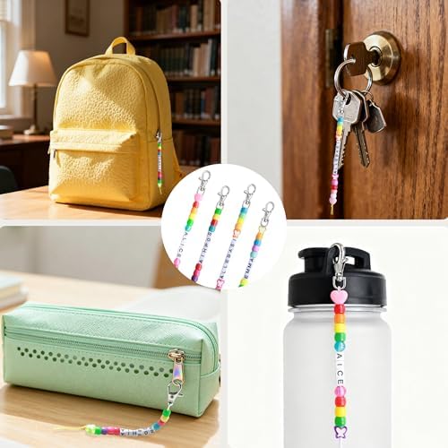 Tuhangcc 876 Pcs Back to School DIY Keychain Making Kit，Adjustable Letter Alphabet Beads Strings, Butterfly Beads,16 Charm Cards with Lobster Clasps & Strings for Welcome First Day of School Gift