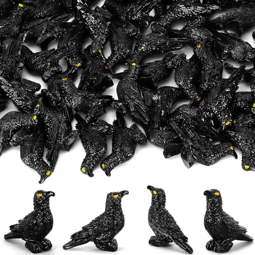 JUNEBRUSHS 50 Pcs Black Mini Resin Crow Halloween Table Decorations