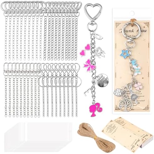 Riwiuue 40 Pcs Keychain Making Kit, Silver Key Chain Making Supplies