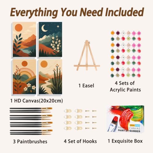 AUKELHJ 4 Pack Framed Paint by Numbers Kit for Adults, Landscape, 8x12 inch | Paint by Number for Adults, Beginner Friendly, Framed Canvas, Easel Included, Fun and Relaxing, Gifts Box, Home Wall Decor