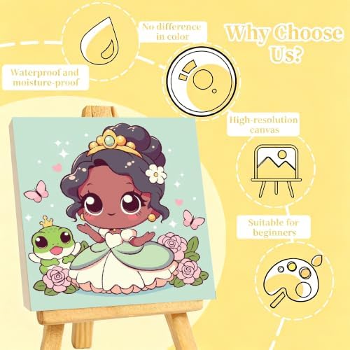 LWZAYS 4 Pack Cartoon Paint by Number for Kids with Wooden Frame-Paint by Numbers for Kids Ages 4-8-12, DIY Paints with Numbers Easy Acrylic Oil Painting Kits for Home Wall Decor (8X8inch) 2.0