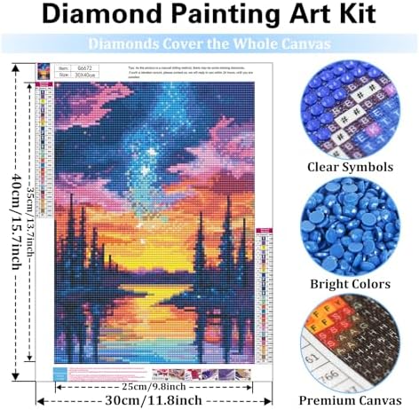 Reivworl Landscape Diamond Art Kits for Adults, Aurora Diamond Painting Kits for Adults, Aurora Landscape Gem Art for Gifts and Home Interior Decor 12x16 Inch