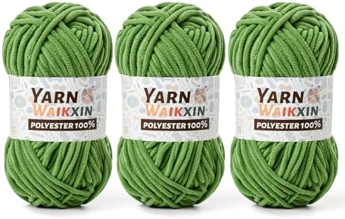 3 Army Green Soft Chenille Yarn for Crocheting, Fluffy Chunky Crochet Yarn for Baby Blanket, (10.58oz/393yds) Fuzzy Velvet Yarn for Amigurumi&DIY Puzzle、Crafts、Scarf