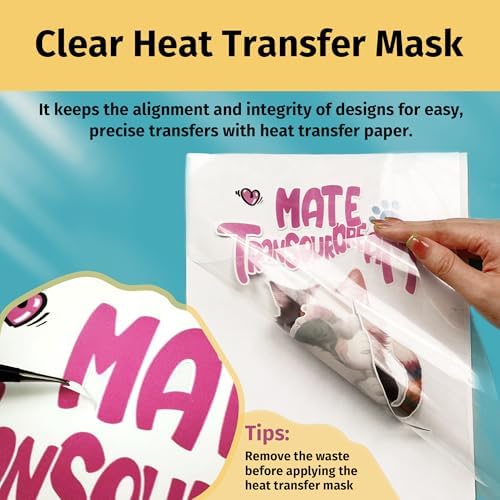 TransOurDream Heat Transfer Mask & Iron on Tape(20 Sheets, 8.5x11") - Iron-On Clear Positioning Film for Dark Transfer Paper & Printable HTV on Shirts