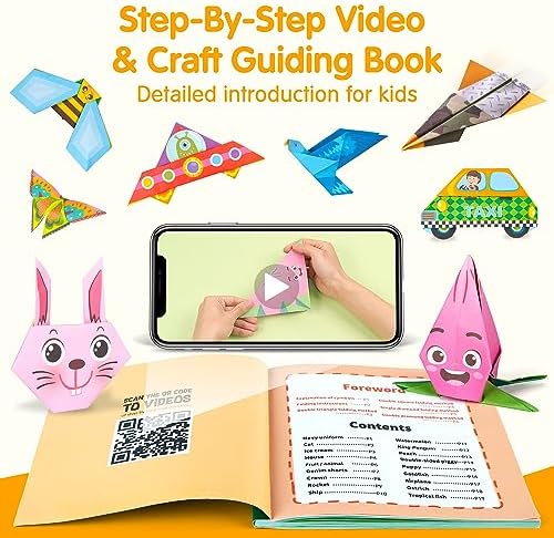 Mocoosy 224 Sheets Origami Paper Kit for Kids Ages 5-8 8-12, Folding Paper Set with Origami Book for Beginners, Art Craft Supplies for Boys Girls 9-12, Travel Game Car Road Trip Activities Toy Gifts