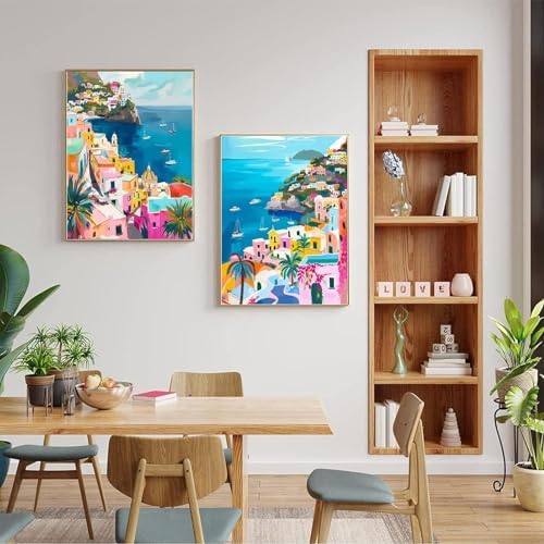 JULOUYN 2 Pack Paint by Numbers Kit for Adults Italy Amalfi Coast,16x20 in | Easy to piant for beginners elderly, DIY art, with Magnifying glass, Relaxing & Stress relief, canvas, Home wall decor