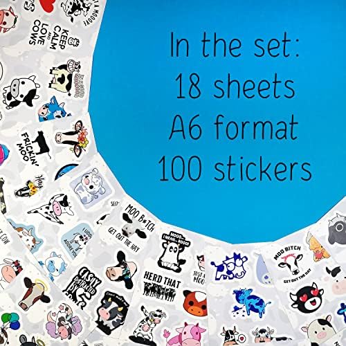 BulbaCraft 100Pcs Cow Stickers for Water Bottles, Laptop Decals, Cute Cow Gifts, Gifts for Women & Men