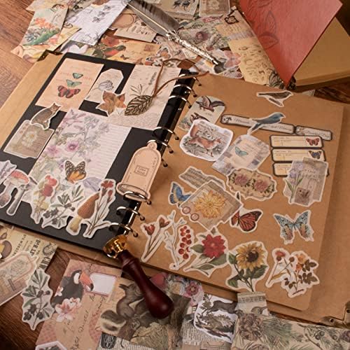 200Pcs Vintage Scrapbook Stickers, Aesthetic Junk Journal Stamping Supplies Kit, Scrapbooking Ephemera Washi Paper for Bullet Journaling Planners Diary Collage